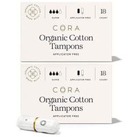 Cora Organic Cotton Non-Applicator Tampons; Chlorine & Toxin Free - Super (36 Count)