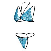 Litetao 2XL Blue 155637 (Women's Outfit Lingerie Cut Out Harness Lace Appliques Underwire Wireless Lingerie Set for School Girl Costume)