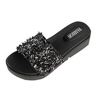 Cenglings Women's Open Toe Sequin Slippers Shiny Platform Shoes Slip On Beach Casual Slippers Plus Size Beach Outdoor Slides(Black,38)