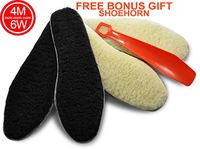 Cozy wool felt insoles, 4M & 6W size for men & women, warm, breathable stylish unisex replacement for work & winter boots, rubber & sport footwear, home shoes, 8mm thick 2 pairs, FREE shoehorn, 803292