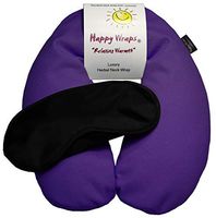 Happy Wraps Microwavable Herbal Neck Wrap - Hot Cold Aromatherapy Neck Warming Pillow - Heating Pad for Migraines, Stress, Gifts for Women, Nurses, Doctors, Christmas and Free Sleep Mask - Purple
