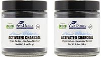 Viva Doria Virgin Activated Charcoal Powder - Food Grade (1.2 Oz Glass Jar) (2 Pack)