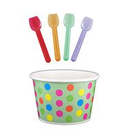 Black Cat Avenue Paper Ice Cream Cups with Spoons Combo, Polka Dot, Aqua Rainbow, 8 Ounce, 50 Pack