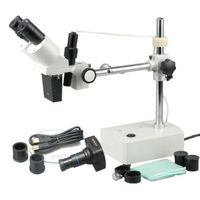 AmScope SE401Z-3M Digital Professional Binocular Stereo Microscope, WF10x and WF20x Eyepieces, 10X and 20X Magnification, 1X Objective, Gooseneck LED Lighting, Boom-Arm Stand, 110V-120V, Includes 3MP Camera with Reduction Lens and Software