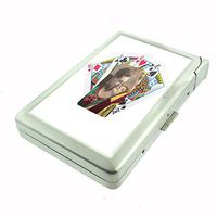 Perfection In Style Metal Cigarette Case with Built in Lighter Vintage Playing Cards Design 011