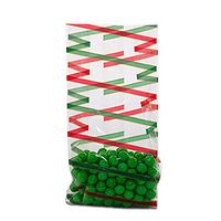 100ct Red & Green Diagonal Stripe 4x2x9" Medium Cello Party Treat Food Snack Food Bags