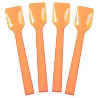 [100 Count] Transparent Orange Plastic Gelato Spoons 4 Inch Mini Disposable Shovel Spoons for Sampling Yummy Desserts, Foods & Ice Cream - Frozen Dessert Supplies