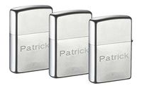 Personalized Set of 3 Zippo Lighters with Free Engraving in Helvetica Font