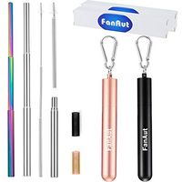FanAut 2 Pack Telescopic Reusable Straws - Portable Stainless Steel Metal Drinking Straw with Travel Case, Cleaning Brush and Keychain for Home, Office and Travel