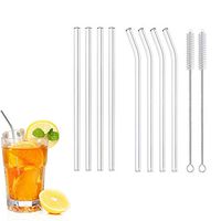 Set of 8 Glass Drinking Straws Shatter Resistant Extra Wide Reusable Drinking Straws Glass Drinking Straws with 2 Clean Brushes Non-Toxic, Eco-Friendly (3xStraight Straws+3x Bent Straws) (White)