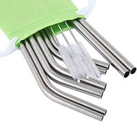 Mcool 8Pcs 4 Smoothies 9.5" Wide Straws 4 Skinny Stainless Steel Straws for Yeti/Rtic/Ozark-8 Metal Smoothies Straws for 30&20 oz Tumblers+3 Brushes+1 Green Storage Pouch