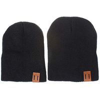 Leyeet 2pcs/Set Family Matching Hat Autumn Winter Warm Knitted Mother Baby Boy Girl Unisex Ski Cap (Color : Black)
