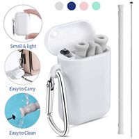 Higreen Reusable Silicone Collapsible Straws (Upgrades,Small & Light,Extra Long)- Portable Drinking Straw with Carrying Case and Cleaning Brush, 100% BPA Free (Grey)