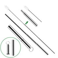 Collapsible Straw, Reusable Straws with Case Stainless Steel Metal Straws Folding Straw Drinking +1 Cleaning Brush Silver