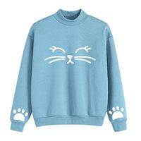 Meikosks Women's High Collar Sweatshirts Cat Printing Tops Cute Tunic Long Sleeve Pullover Blouses Blue