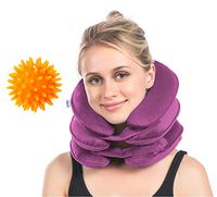MsKitchen Cervical Neck Traction, Neck Brace, Instant Neck Shoulder Pain Relief at Home, Adjustable Velvet Stretcher Collar w/Massage Ball Magenta