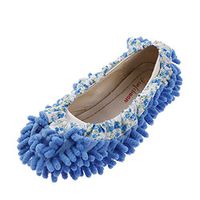 Microfiber Washable Mop Slippers Shoes For Women Floor Dust Dirt Hair Cleaner (Color : Blue)