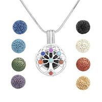 Essential Oil Diffuser Necklace Chakras Tree Aromatherapy Locket Pendant With 8 Lava Stone Balls (Chakras Tree)