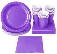 Purple Party Supplies - 24-Set Paper Tableware - Disposable Dinnerware set for 24 Guests, Including Paper Plates, Napkins and Cups, Purple