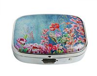 XUTAI Custom Personalized Square Stainless Steel Silver Glass Travel Pill Case Vitamin Decoration Box (Abstract Flowers Watercolor Painting Spring Floral)