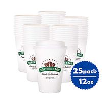 12 oz Disposable Insulated White Paper Coffee Cups with White Dome Lids - Perfect Disposable Travel Mug for Home, Office, Coffee Shop, Travel, Tea 25 Pack