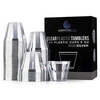 ConnectedPlus 9 oz Silver Rimmed Plastic Cups: 100 Fancy Disposable Wine, Cocktail or Punch Glasses - Clear Tumbler Cup Perfect for a Wedding Reception, Elegant Holiday Party and More