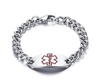 Mealguet Jewelry Free Custom Engraving-Stainless Steel Medical Alert ID Identification Bracelets, 8.2 Inches