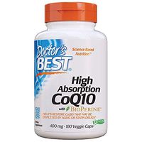 Doctor's Best High Absorption CoQ10 with BioPerine, Non-GMO, Gluten Free, Naturally Fermented, Vegan, Heart Health & Energy Production, 400 mg, 180 Veggie Caps