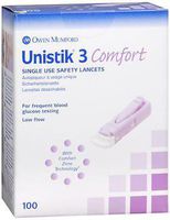 Owen Mumford AT1042 Unistik 3 Pre-Set Safety Lancet, Comfort, 28 g Purple (Pack of 100)