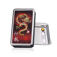 Cigarette Case with Lighter Built in USB Lighter Cigarette Box 2 in 1 Electronic Rechargeable Flameless Windproof Lighters Hold 20pcs Regular Cigarettes (Dragon)