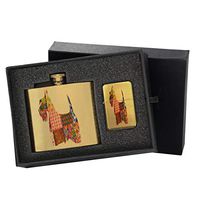 Scottish Terrier Pattern - Gold Lighter and Pocket Hip Liquor Flask Survival Camping Gift Box Set