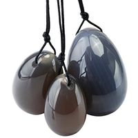 mookaitedecor Grey Agate Yoni Eggs Set of 3, Predrilled with Unwaxed String, Massage Stones for Women to Strengthen Pelvic Floor Muscles with Velvet Pouch