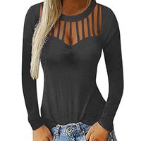 HNTDG Women Casual Solid Color Hollow Cut Out Long Sleeve Loose Pullover Sweatshirt Tops Blouse Gray