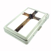 Perfection In Style Metal Cigarette Case with Built in Lighter Vintage Cross Design 007