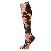 Celeste Stein Women's Closed Toe Mild Compression Knee High Stockings - Renee's Garden Black Floral Sublimated Print