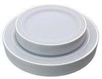 Exquisite Reflective (Silver Line) Plastic Plates-60 Peices Premium Heavyweight Plastic Dinnerware (30-10.25" Dinner and 30-7.5" Salad/Dinner) Wedding Like China