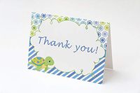 30 Folded Thank You Cards Blue Green Yellow Polka Dots Stripes Lines Turtle Design Birthday Baby Shower + 30 White Envelopes