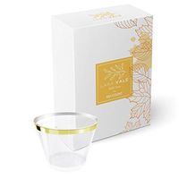 100 Gold Plastic Cups ~ 9 Oz Gold Rimmed Plastic Cups Clear Plastic Tumblers ~ Disposable ~ Wedding ~ Elegant Party Cups with Gold Rim