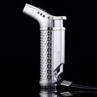 KATZONE - Honeycomb Single Jet Flame Cigarette/Cigar Torch Lighter with Keychain Strap (Silver)