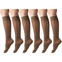 Sheer Compression Stockings, 15-20 mmHg, Women's Knee High Length, Diamond Pattern Espresso Medium (6 Pairs)