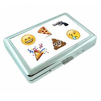 Emoji Em1 Hip Silver Cigarette Case Id Holder Metal Wallet 4" X 2.75" RFID Protection