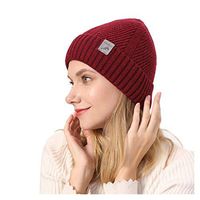 Theoylos Womens Cable Knit Hat Warm Soft Stretch Beanie Hat Ladies Thick Chunky Winter Hats Fleece Skull Cap Red