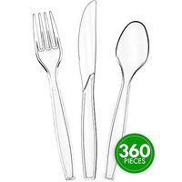 Plasticpro Clear Heavyweight Disposable Plastic Silverware - Cutlery 360 Combo Box (including 180 Forks 120 Spoons 60 Knives)