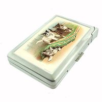 Perfection In Style Metal Cigarette Case with Built in Lighter Vintage Cat Design 012