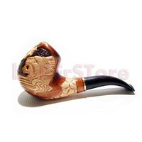 NEW Tobacco Smoking Pipe "LION" Pear Root Wood Pipe, Hand Carved + POUCH GIFT !