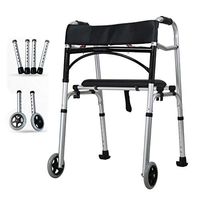 Compact Folding Walker, Disabled Elderly Walker Aluminum Alloy Light Folding Hemiplegia Rehabilitation Equipment, With 5" Wheels And 4 Fold-Up Legs, Lightweight & Portable - W/Bonus 2 Pairs Of Glides,