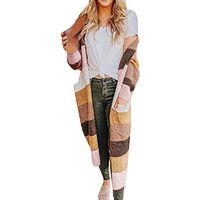 HNTDG Womens Open Front Cardigan Long Sleeve Stripe Color Block Knit Sweater Long Sweater Cardigan with Pockets