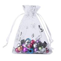 Wuligirl 100pcs 3.54X4.72 Inch White Butterfly Organza Bags with Drawstring for Rings Earrings Wedding Favors Baby Shower Seashell Candy Bags for Women Girls(100pcs White Butterfly)