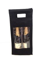 Wine Bag - Jute Bottle Bag Double Black (Pack of 6) with Bamboo Handle