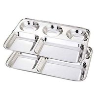 Pack of 2 Stainless Steel Compartment Dinner plate Regular Use Lunch Plate Mess Tray For Kids Dinnerware Reusabel Stainless Steel Divided Plate